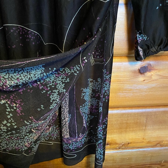 Vintage 70s Sheer Black Tunic w/ Sailboat Pattern - Picture 3 of 4